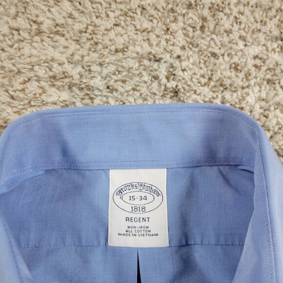 Brooks Brothers Dress Shirt Mens 15 34 Blue Button Up Regent French Cuff Flaw* - Picture 2 of 8